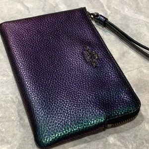 Coach HOLOGRAM leather corner zip wristlet